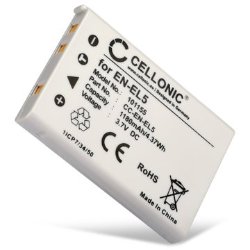 Batteri for Nikon CoolPix 5200, P510, P100, P520, P500, P530, P90, P6000, P80, Coolpix 3700, 6000, EN-EL5 Kameraer 1180mAh fra CELLONIC
