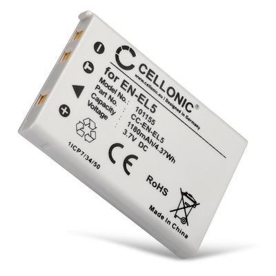 Batteri for Nikon CoolPix 5200, P510, P100, P520, P500, P530, P90, P6000, P80, Coolpix 3700, 6000, EN-EL5 Kameraer 1180mAh fra CELLONIC