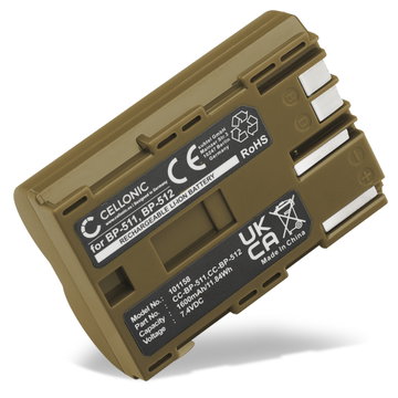 Batteri for Canon EOS 5D 50D D60 40D 300V 300D 30D 20Da 20D 10D PowerShot G5 G6 G1 G3 G2 Pro1 ZR80 BP-511 Kameraer 1600mAh fra CELLONIC