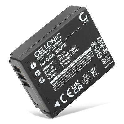 Batteri for Panasonic Lumix TZ5, TZ3, TZ1, TZ4, TZ2, TZ50, TZ15, TZ11, CGA-S007 Kameraer 900mAh fra CELLONIC