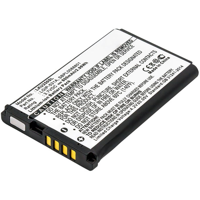 Batteri for LG GM205 / T385, T500 / GS101 / GB102, GB110 / A170 / KU250 / KP130, KP170, KP235 - LGIP-531A (800mAh) , reservebatteri