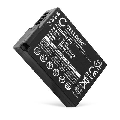 Batteri for Panasonic Lumix GX1, G3, GF2, ZS7, TS2, BLD10 DMW-BLD10 (900mAh, 7.2V) fra CELLONIC