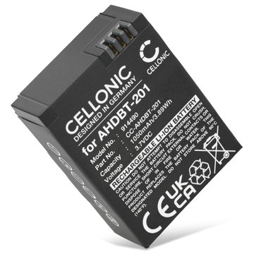 1x Batteri for GoPro Hero 3, Hero 3 Plus, Black, Silver, White, AHDBT-301, AHDBT-201 AHDBT-201 AHDBT-301 AHDBT-302 (1050mAh, 3.7V) fra CELLONIC