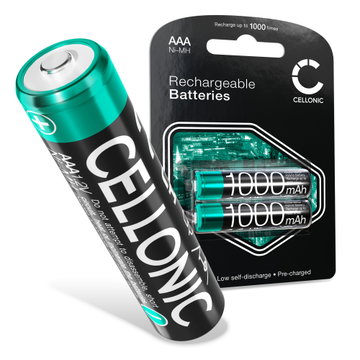 CELLONIC 2x oppladbare AAA-batterier - 1.2V 1000mAh NiMH AAA R03 Batteries / LR03 Batteries / Triple A Micro AAA 2-pakning for kamera, sykkellys, telefon, GPS, radioer