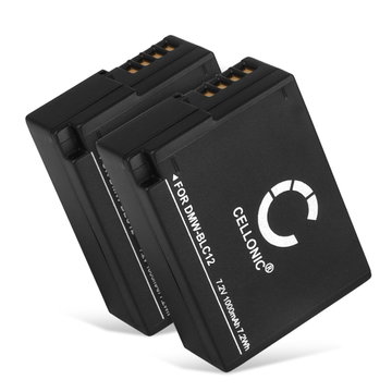 2x Batteri for Panasonic Lumix FZ1000, FZ300, DMC G7, G70, FZ200, G6, GX8, G5, GH2, G81, BLC12 Kameraer 1000mAh fra CELLONIC