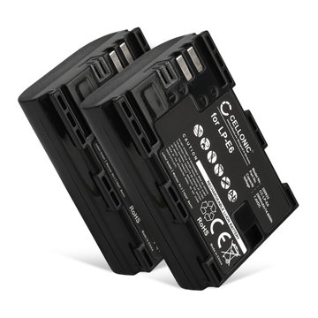 2x Batteri for Canon 70D, 80D, 7D, 60D, 6D, 5D Mark II, 5D Mark III, 5D Mark IV, LP-E6N Kameraer 2000mAh fra CELLONIC