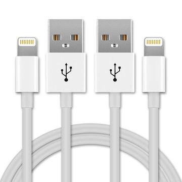 2x USB Kabel for Apple iPhone 14, 13, 12, 11, X, XS, XR, 8, 7, SE - 1m Ladekabel USB Ledning  Datakabel hvit