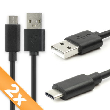 2x USB Kabel for Microsoft Lumia 950 / Lumia 950 XL (USB A 2.0 -> USB Type C) - 1,0m Ladekabel 3A USB Ledning PVC Datakabel svart