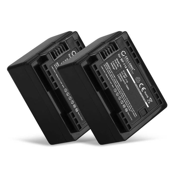 2x Batteri for Canon VIXIA HF R50, HF R806, HF R606, VIXIA HF R800, BP-727, BP-709, BP-718,BP-745 Kameraer 1600mAh fra CELLONIC
