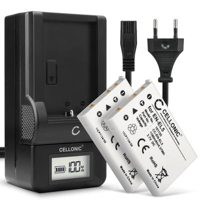 2x Batteri for Nikon Coolpix P510 P520 P530 P500 P100 P90 P80 P6000 CoolPix 3700 5200 5900 7900 ENEL5 Kameraer 1180mAh + Lader fra CELLONIC