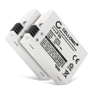2x Batteri for Canon Rebel T2i T3i T4i T5i, EOS 550D 600D 650D 700D, Kiss X4 X5 X6i, LPE8 Kameraer 1020mAh fra CELLONIC