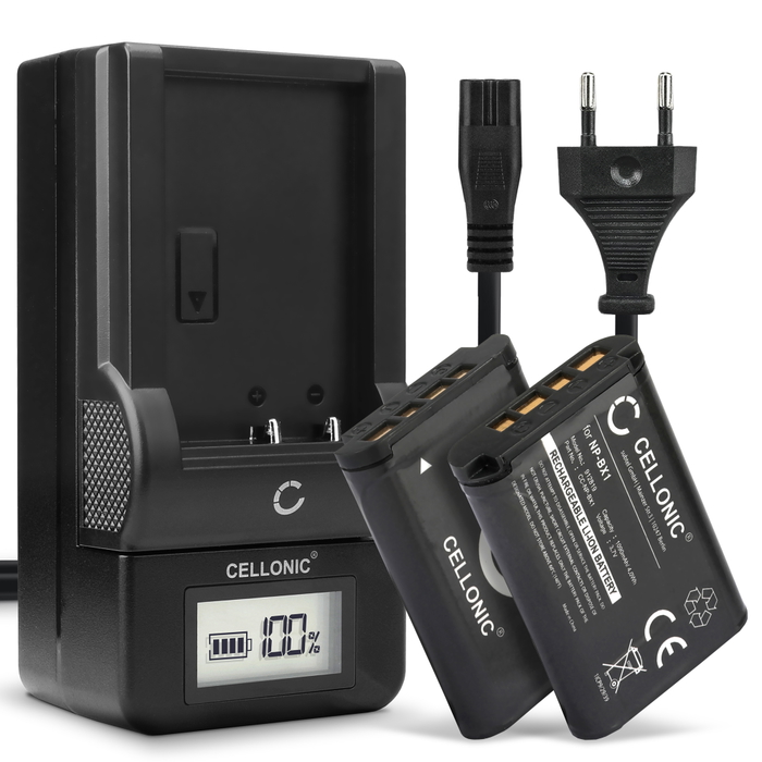 2x Batteri for Sony RX100 III IV V CX405 FDR X3000 DSC HX60 HX400V HX90V HX80 H400 DSC-WX50 NP-BX1 Kameraer 1090mAh + Lader fra CELLONIC