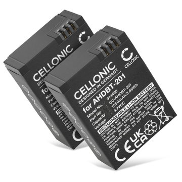 2x Batteri for GoPro Hero 3, Hero 3 Plus, Black, Silver, White, AHDBT301, AHDBT201 AHDBT-201 AHDBT-301 AHDBT-302 (1050mAh, 3.7V) fra CELLONIC