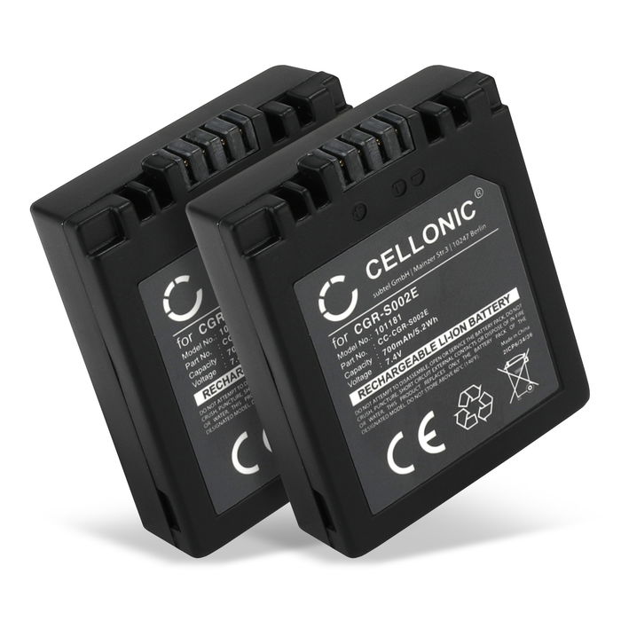 2x CELLONIC Camera Battery for Panasonic Lumix DMC-FZ10, DMC-FZ20, DMC-FZ5, -FZ1, -FZ15, -FZ2, -FZ3, DMC-FC20 Replacement CGA-S002e CGR-S002 DMW-BM7 Battery 700mAh Backup