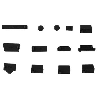 13 x Støvplugg sett USB Anti-Støv Plugger til Smarttelefoner, Laptoper | Passer USB-A porter, 3,5 mm Hodetelefoner mm. Silikon, Sort