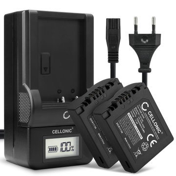 2x Batteri for Panasonic Lumix FZ18, FZ28, FZ50, FZ30, FZ35, FZ38, FZ8, FZ7, CGR-S006 CGA-S006, DMW-BMA7 (750mAh, 7.4V) + Lader fra CELLONIC