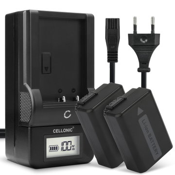 2x Batteri for Sony A6000 Alpha 6000 A6300 A6400 A6500 A5100 A5000 A3000 A7 II Alpha 7 II A7s A7R NP-FW50 Kameraer 1030mAh + Lader fra CELLONIC