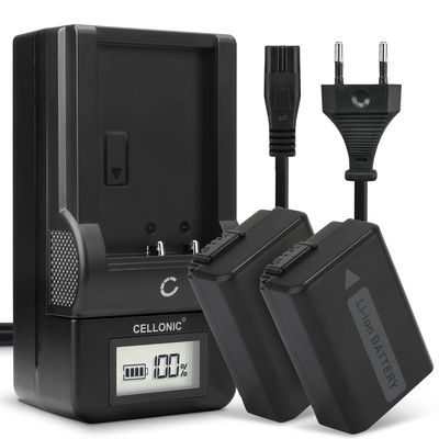 2x Batteri for Sony A6000 Alpha 6000 A6300 A6400 A6500 A5100 A5000 A3000 A7 II Alpha 7 II A7s A7R NP-FW50 Kameraer 1030mAh + Lader fra CELLONIC