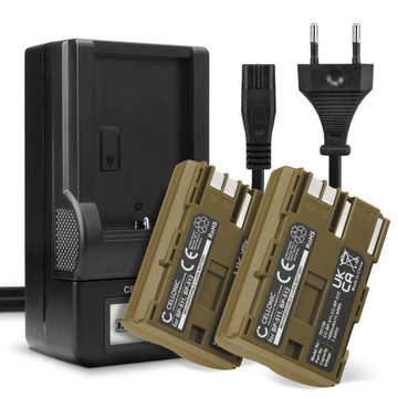 2x Batteri for Canon 5D, EOS 50D, EOS 40D, 30D, 300D, 20D, 10D, PowerShot G2 G3 G5 G1 Kameraer 1600mAh + Lader fra CELLONIC