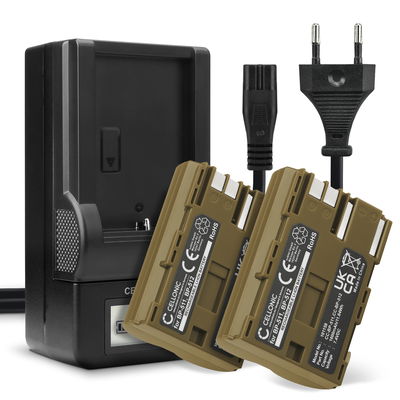 2x Batteri for Canon 5D, EOS 50D, EOS 40D, 30D, 300D, 20D, 10D, PowerShot G2 G3 G5 G1 Kameraer 1600mAh + Lader fra CELLONIC