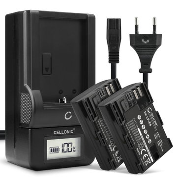 2x Batteri for Canon 70D EOS 5D Mark II III IV 5DS R 60D 60Da 5D Mark II 7D Mark II 80D Kameraer 2000mAh + Lader fra CELLONIC