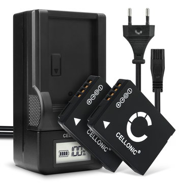2x Batteri for Panasonic Lumix TZ10 TZ6 TZ7 TZ8 TZ18 TZ20 TZ25 TZ30 TZ31 TZ35 ZX1 DMWBCG10E Kameraer 890mAh + Lader fra CELLONIC