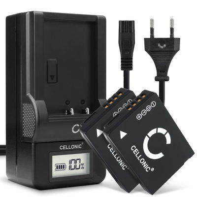 2x Batteri for Panasonic Lumix TZ10 TZ6 TZ7 TZ8 TZ18 TZ20 TZ25 TZ30 TZ31 TZ35 ZX1 DMWBCG10E Kameraer 890mAh + Lader fra CELLONIC