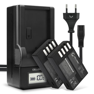 2x Batteri for Pentax KP K-50 K-30 K-S1 K-r K-500 K-S2 KF K-70 Kameraer 1100mAh + Lader fra CELLONIC