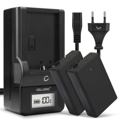 2x Batteri for Pentax KP K-50 K-30 K-S1 K-r K-500 K-S2 KF K-70 Kameraer 1100mAh + Lader fra CELLONIC