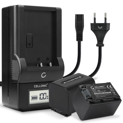 2x Batteri for Sony FDR-AX33 AX100 FDR-AX700 PXW-Z90 HXR-NX80 HDR-CX625 NEX-VG30 -VG20 -VG10 Kameraer 1500mAh + Lader fra CELLONIC