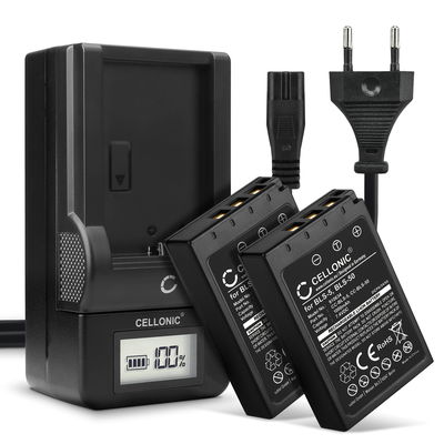 2x Batteri for Olympus Pen E-PL7, OM-D E-M10 Mark II, Olympus Stylus 1, Pen E-PL6, E-450, E‑P3 Kameraer 1000mAh + Lader fra CELLONIC