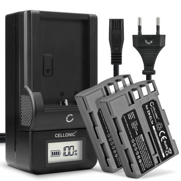 2x Batteri for Nikon D90 D700 D300S D300 D100 D200 D50 D70 D70s D80 D900 Kameraer 1600mAh + Lader fra CELLONIC