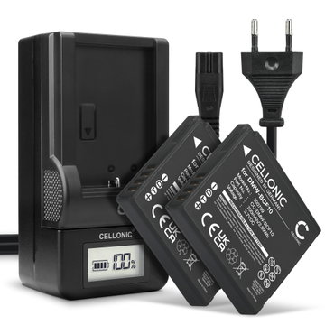 2x Batteri + Lader for Panasonic Lumix DMC-FS62 DMC-FS10 FS6 FS7 FS15 FS30 FS42 FS62 700mAh fra CELLONIC