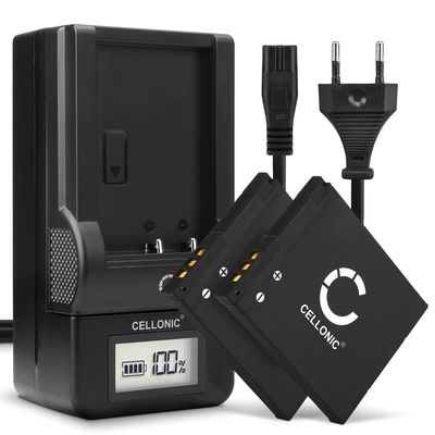2x Batteri for Panasonic Lumix DMC-SZ3, Lumix DMC-SZ10, DMC-SZ9, DMC-SZ8, DMC-XS1, DMC-FS50 Kameraer 600mAh + Lader fra CELLONIC