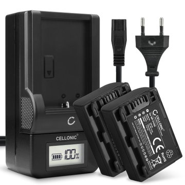 2x Batteri for Sony A230 A290 A330 A380 A390 DSC-HX1 HX200V HX100V CX7 HDR-SR11 -SR12 NP FH50 NP FH40 Kameraer 700mAh + Lader fra CELLONIC