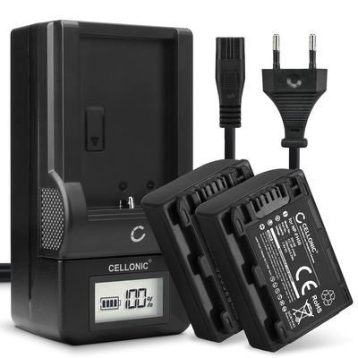 2x Batteri for Sony A230 A290 A330 A380 A390 DSC-HX1 HX200V HX100V CX7 HDR-SR11 -SR12 NP FH50 NP FH40 Kameraer 700mAh + Lader fra CELLONIC