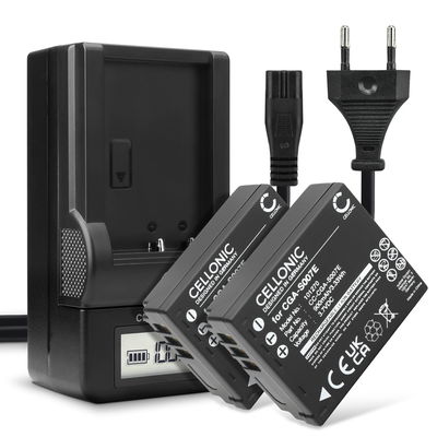 2x Batteri for Panasonic Lumix TZ5 TZ3 TZ1 TZ4 TZ2 TZ50, CGAS007 DEA45 DMWBCD10 Kameraer 900mAh + Lader fra CELLONIC