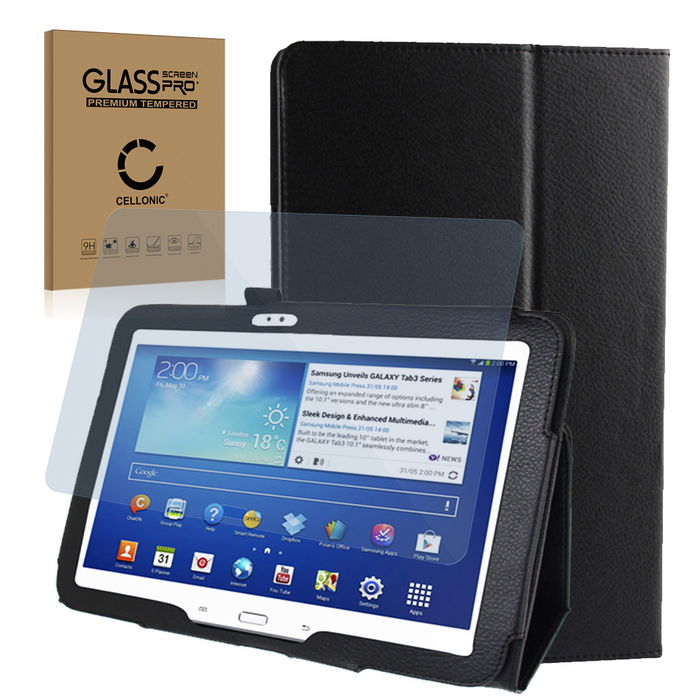 Smart Case + Skjermbeskytter for Samsung Galaxy Tab 3 10.1 (P5200 / P5210 / P5220) - Kunstlær, svart shell pocket tasker