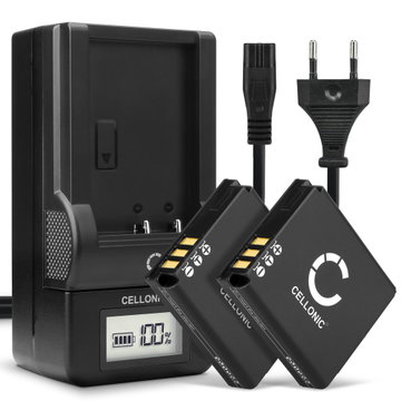 2x Batteri for Panasonic Lumix LX3 LX1 LX2 LX9 FX01 FX07 FX3 FX8 FX9 FX10 FX12 FX50 FX100 FX150 CGAS005 Kameraer 1100mAh + Lader fra CELLONIC