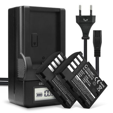2x Batteri for Panasonic GH5 Lumix DC-GH5 DC-GH5s Lumix DMC-GH4 GH4 GH4r GH4h GH3 DMC-GH3h GH3a G9 DC-G9 DMW-BLF19E (1600mAh, 7.4V) + Lader fra CELLONIC