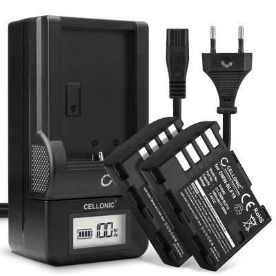 2x Batteri for Panasonic GH5 Lumix DC-GH5 DC-GH5s Lumix DMC-GH4 GH4 GH4r GH4h GH3 DMC-GH3h GH3a G9 DC-G9 DMW-BLF19E (1600mAh, 7.4V) + Lader fra CELLONIC