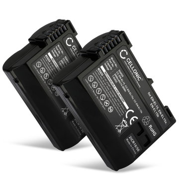 2x Batteri for Nikon D850, D750, D7500, 1 V1, D810, D800, D7100, D7000, Z 6II, D610, D600, EN-EL15 Kameraer 2000mAh fra CELLONIC