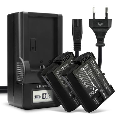 2x Batteri for Nikon D7200 D7000 D7100 D750 D7500 D500 D600 D610 D800 D810 D850 Z6 Z7 Kameraer 2000mAh + Lader fra CELLONIC