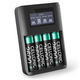 1x Lader 4x AA 2600mAh + 4x AA-batterier 2600mAh