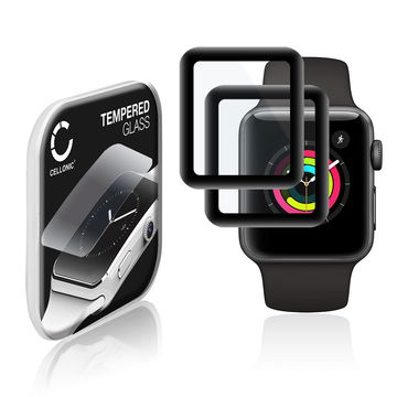 2x Skjermbeskytter glass Apple Watch 1, Watch 2, Watch 3 - 38mm (3D Full Cover, 9H, 0,30mm, Full Glue) Herdet Glass