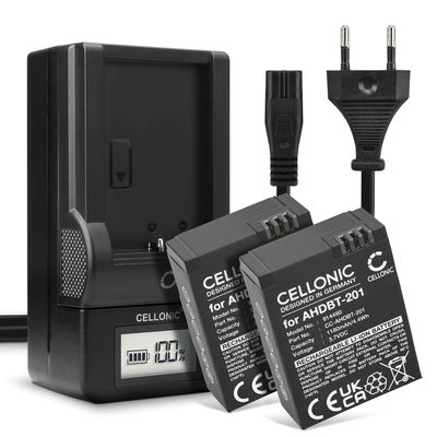 2x Batteri for GoPro Hero 3, Hero 3plus, Hero 3 Black, Hero 3 Silver, Hero 3 White Kameraer 1180mAh + Lader fra CELLONIC