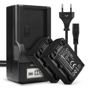 2x Batteri for Sony FDR AX33 AXP33 AX100 HDR CX625 CX250 CX270 CX260 CX410 CX220 NP-FV70 Kameraer 650mAh + Lader fra CELLONIC