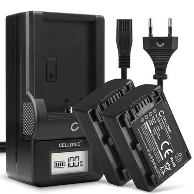 2x Batteri for Sony FDR AX33 AXP33 AX100 HDR CX625 CX250 CX270 CX260 CX410 CX220 NP-FV70 Kameraer 650mAh + Lader fra CELLONIC