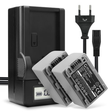 2x Batteri for Sony DCR-HC28 HC21 HC23 HC26 HC32 HC36 HC40 HC96 HDR-HC3 DCR-DVD105 DCR-SR100 Kameraer 1360mAh + Lader fra CELLONIC