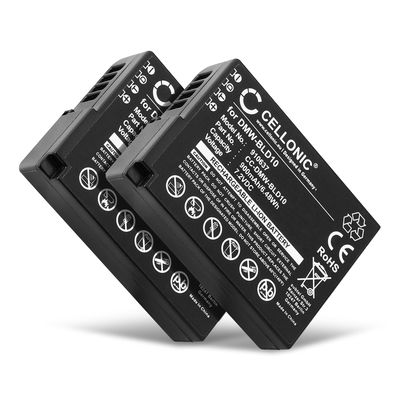 2x Batteri for Panasonic Lumix DMC-GX1 Lumix DMC-G3 Lumix DMC-GF2 Lumix DMC-ZS7 Lumix DMC-TS2 DMW-BLD10 (900mAh, 7.2V) fra CELLONIC